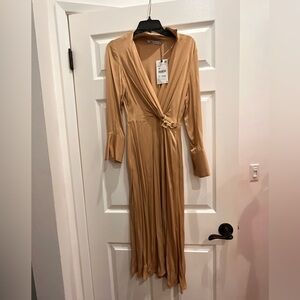 Satin tan wrap zara dress